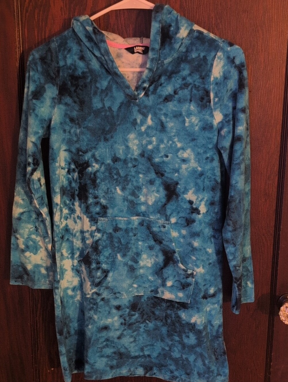Lands' End Blue Tie-Dye Hooded Swim Coverup